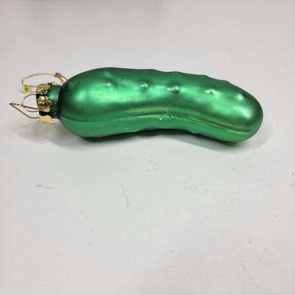 Vintage German Pickle Ornament 4" Green Glass Christmas Tradition Tree Decor - Picture 7 of 12